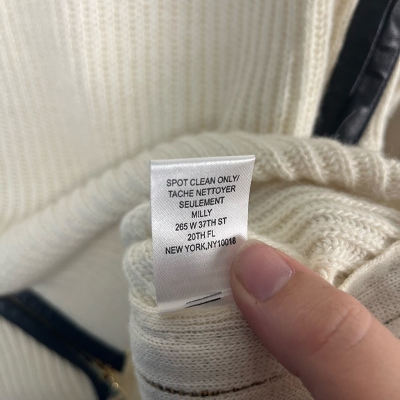 Milly cashmere wool angora Oversized Ribbed Leather-Sleeve Sweater Women XS - Picture 7 of 8